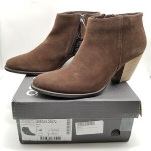 Ecco Women's Shape 55 Western Boots Sz 10-10.5 Brown Suede Ankle Block Heel Zip
